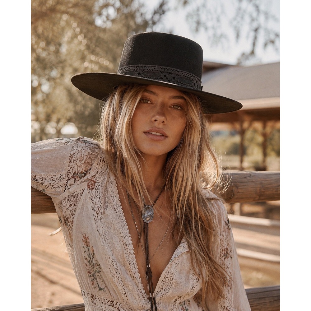 Lack of Color Black Wool Rancher Hat Wide Brim Boho Western Size M/L